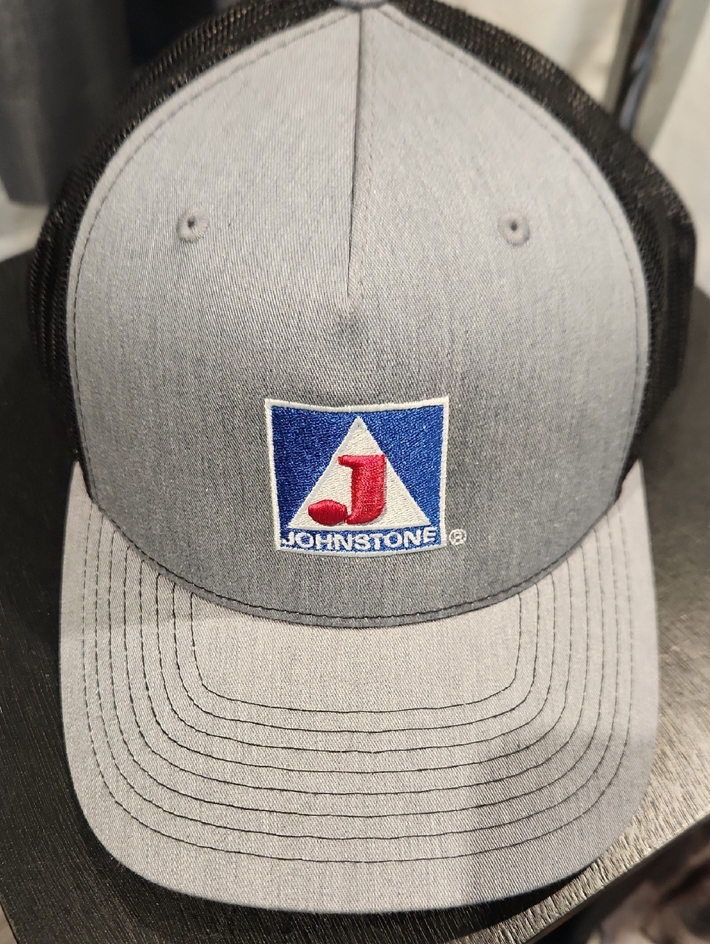 EUC Richardson Style- 112FP Johnstones Grey & Black Logo Hat Adjustable